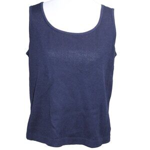 St John Basics Womens Scoop Neck Santana Knit Tank Top Navy Blue Wool Size Small
